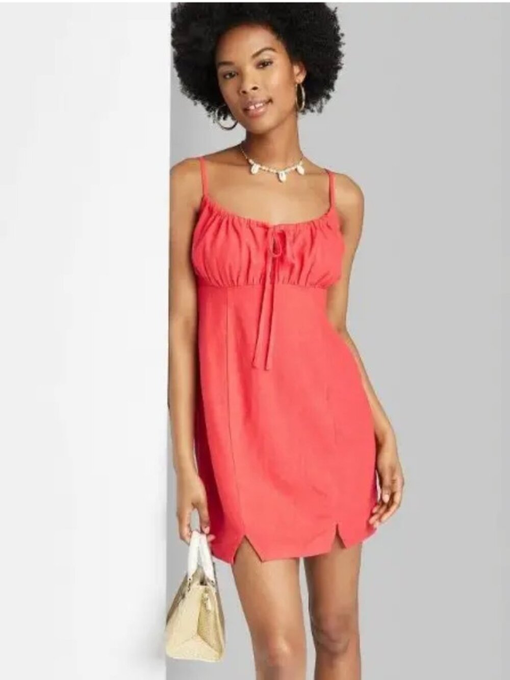 Wild Fable Ruched Linen Mini Dress Small Red Adjustable Straps New NWOT